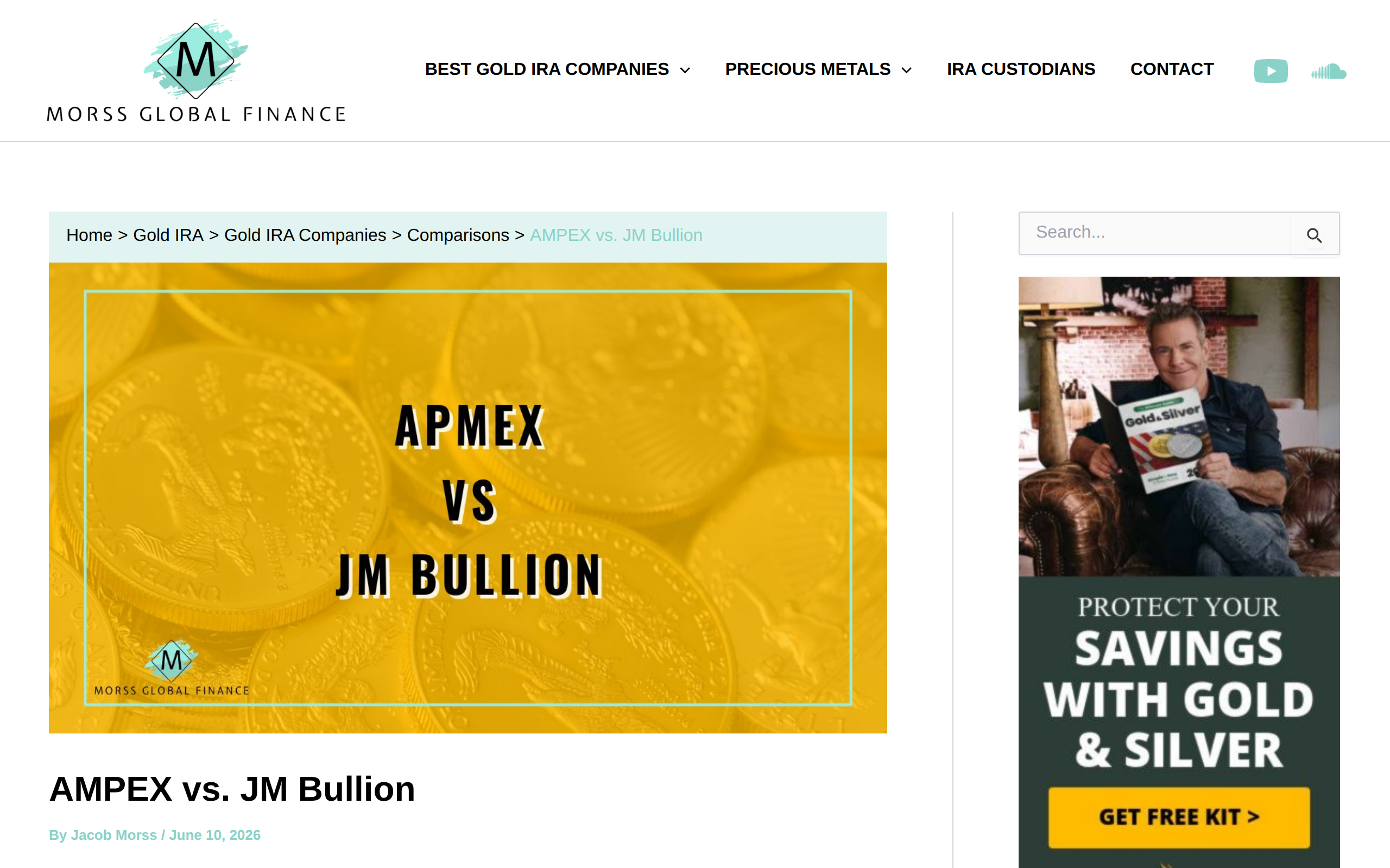 MGF Gold Investment's comparison page for APMEX against JM Bullion