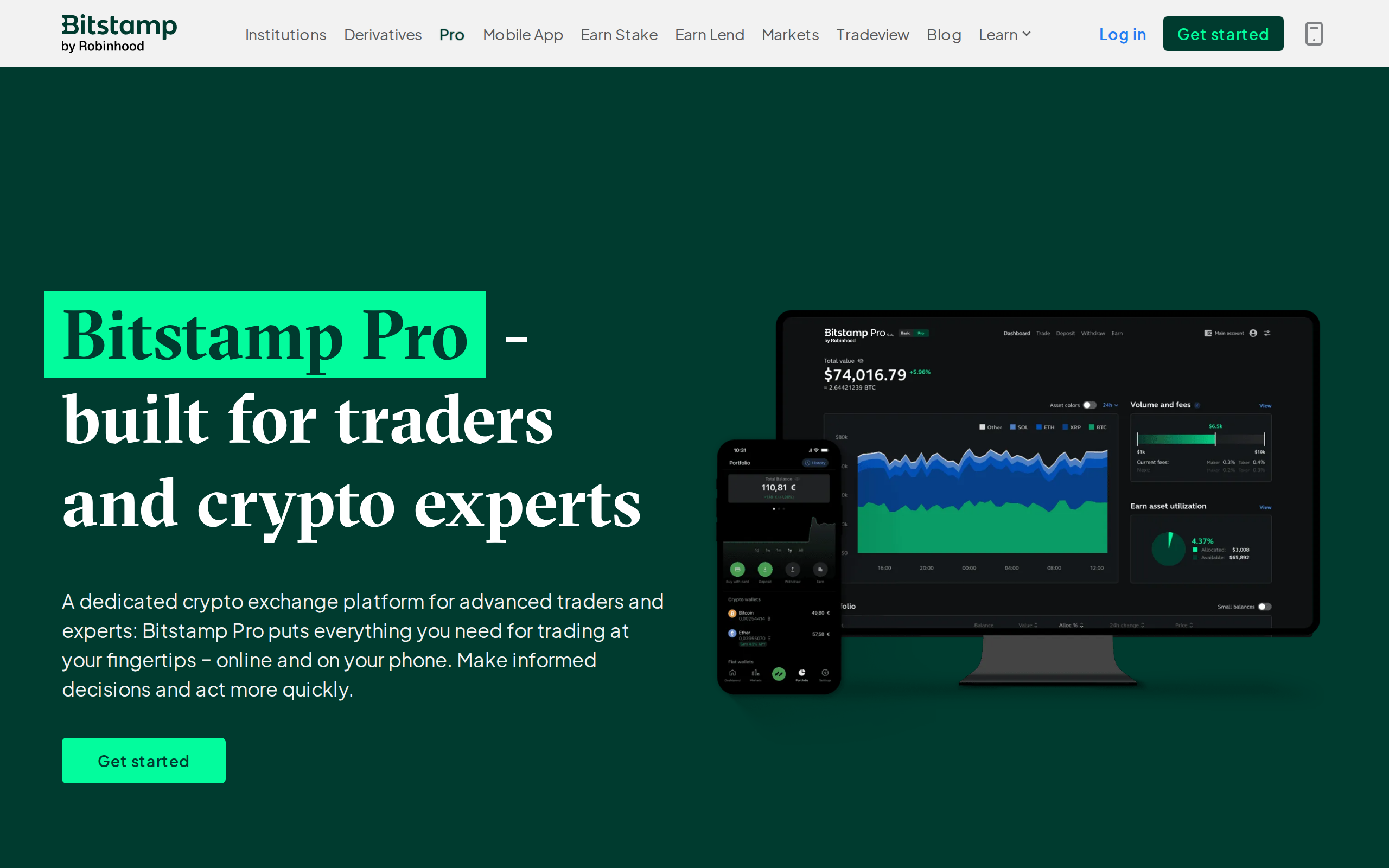 Bitstamp Pro page: built for traders and crypto experts