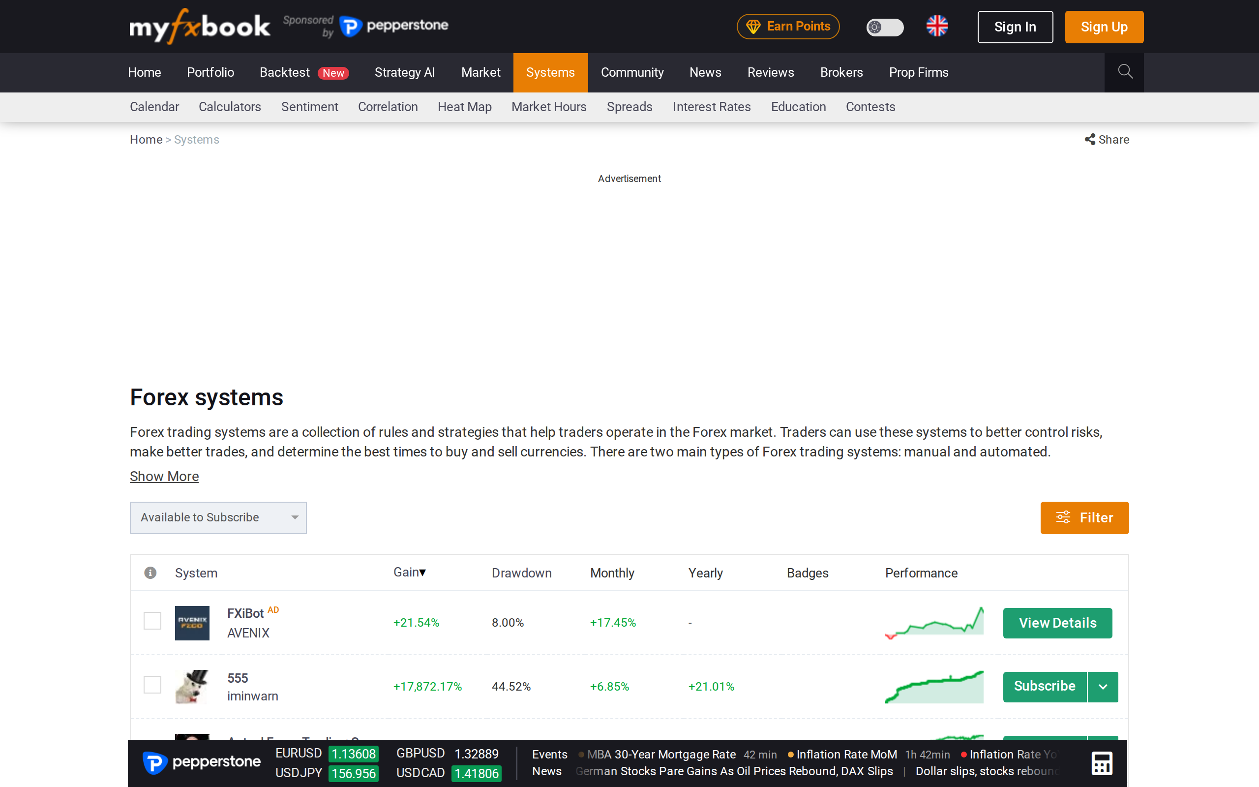 Myfxbook Forex systems directory listing member accounts
