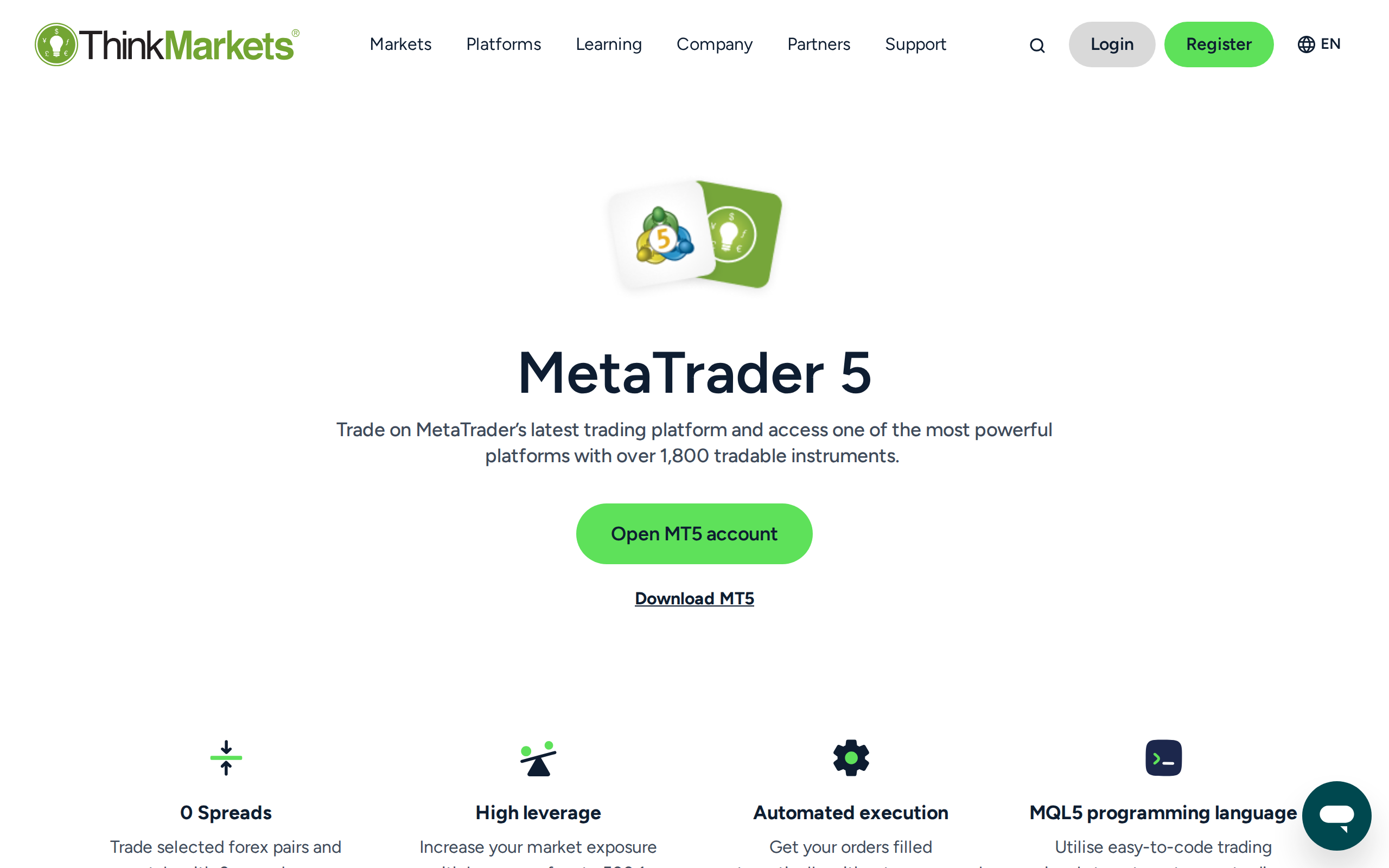 ThinkMarkets MetaTrader 5 page